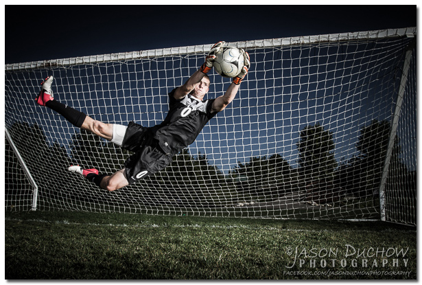 Action portrait of sandpoint soccer keeper Austin Keyes