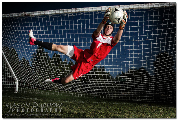 Action portrait of sandpoint soccer keeper Austin Keyes