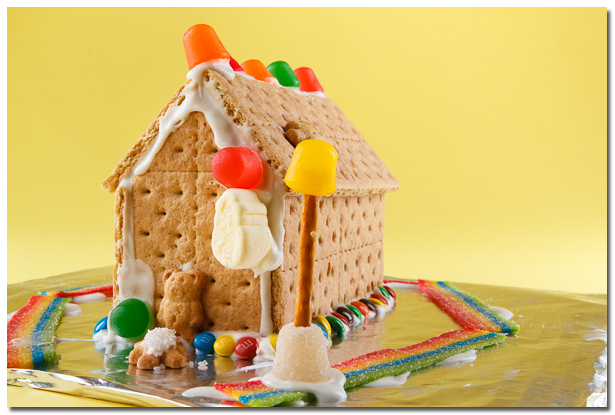 Ginger Bread House with yellow background