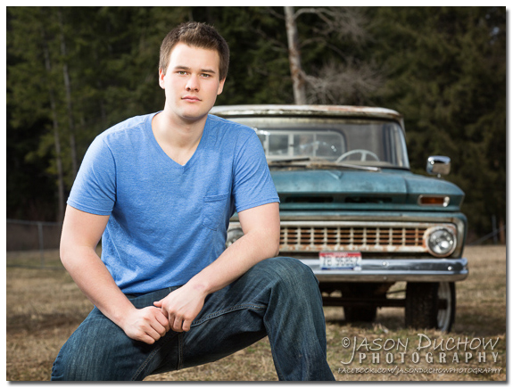 senior portrait with a classic truck