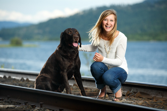 senior portrait with family pet